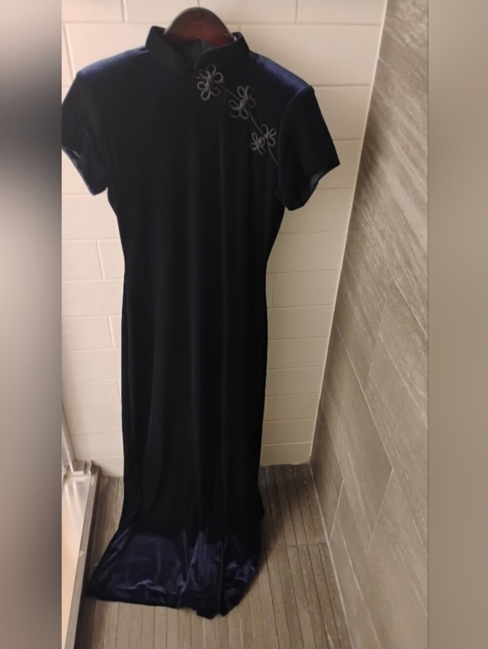 Vinrage 1990s 2000s Rhapsody Velvet Cheongsam Qipao Style Maxi Dress Sz 8
